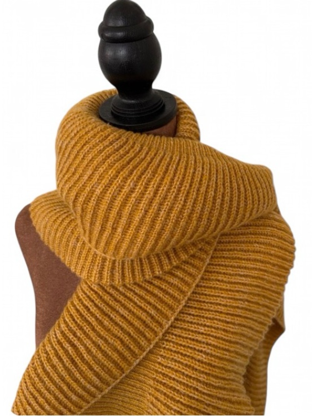Mustard Yellow Long Ruffled Ribbed Knit Scarf - Picture 4 of 11